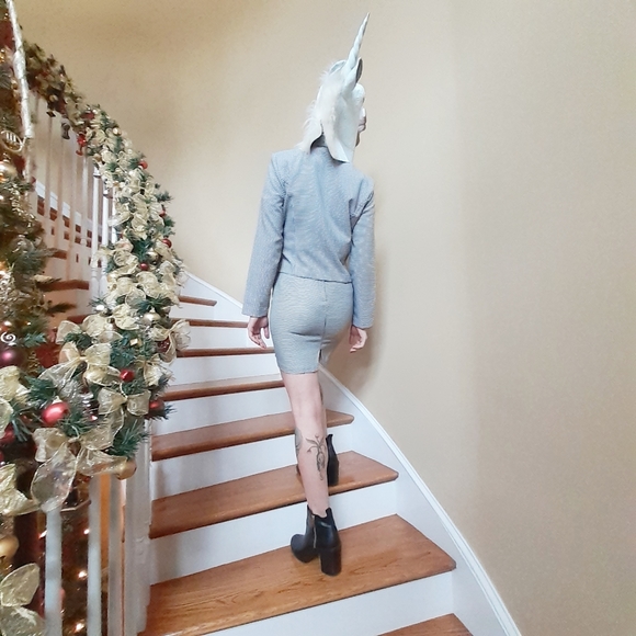 VTG Houndstooth Mini Pencil Skirt Black + White 7 - Picture 3 of 8